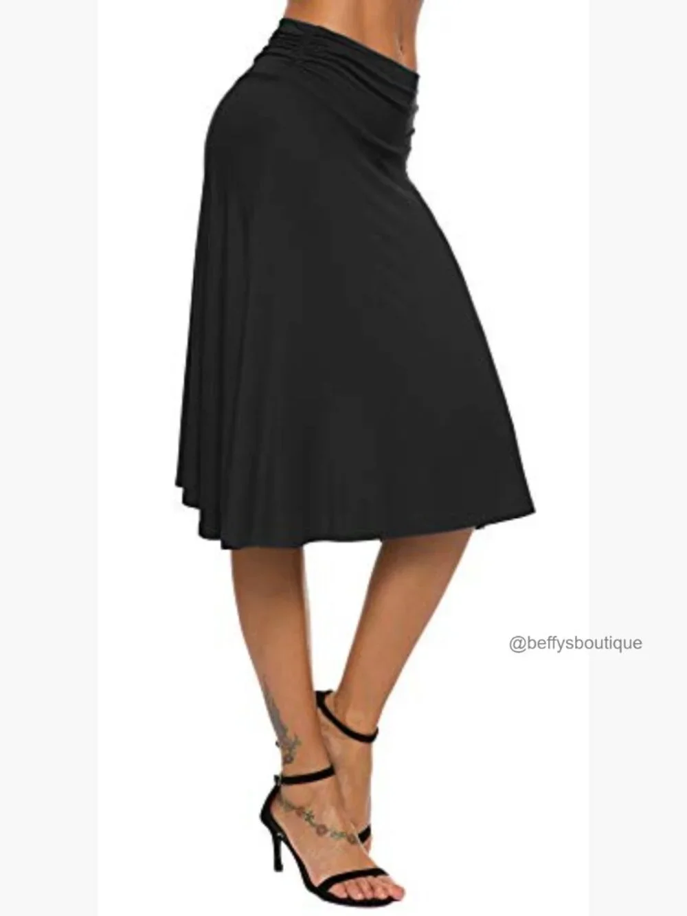 Ruched Waistband Flared Midi Yoga Skirt with Stretch